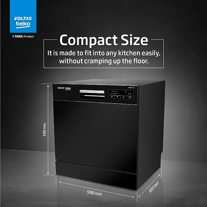 Voltas Beko DT8B Free Standing 8 Place Settings Dishwasher (DT8B, Black, Inbuilt Heater) (OPEN BOX) Voltas Beko DT8B Free Standing 8 Place Settings Dishwasher (DT8B, Black, Inbuilt Heater) (OPEN BOX)